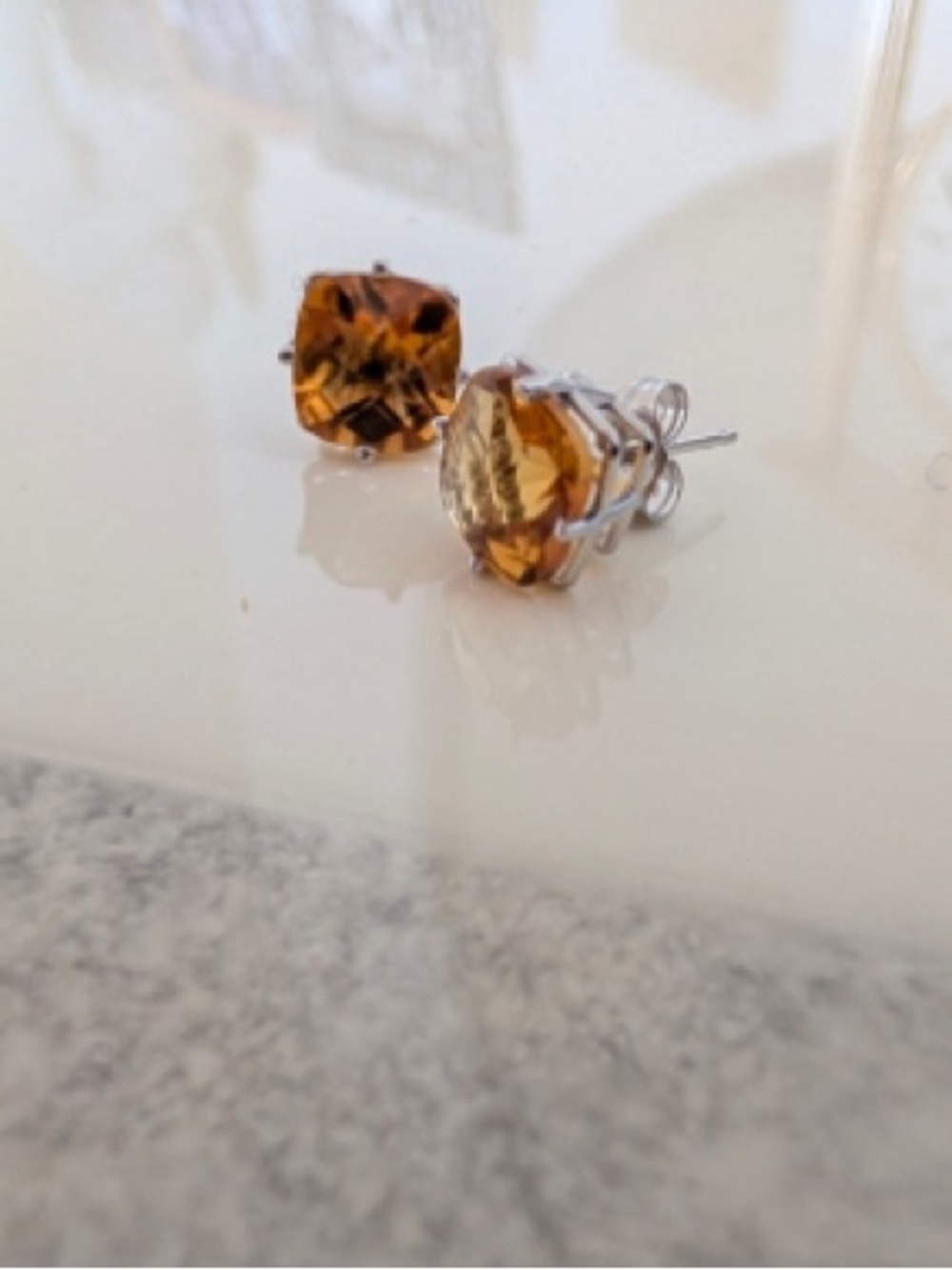 Brand New 14K White Gold Citrine Stud Earrings $368